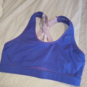 Fabletics cross back purple sports bra, large